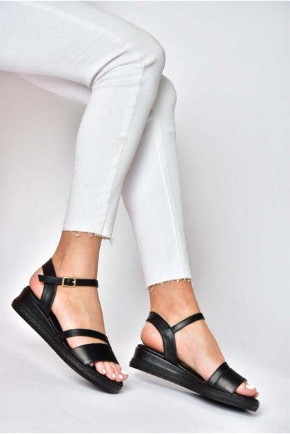 P674300709 Black Wedge Heeled Daily Women's Sandals