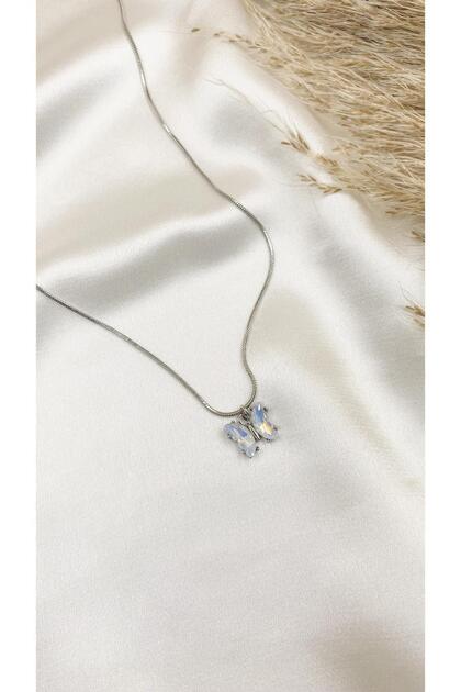 Silver Color Blue Butterfly Necklace