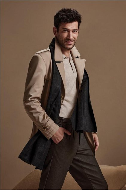 Beige slim straight coat