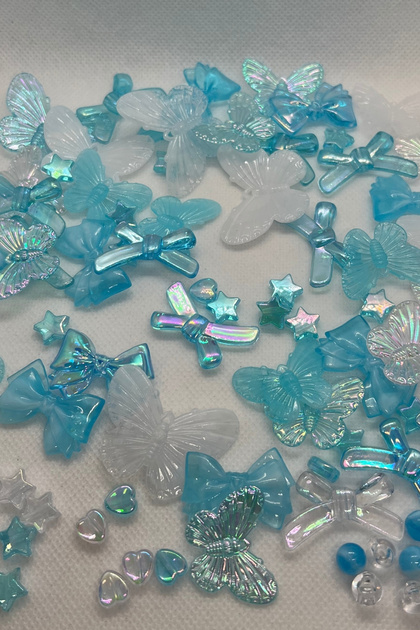 25Pcs Bead Set Blue Transparent Marbled Color Butterfly Star Bow Heart Bead Charm Jewelry Armcuff Accessory Bracelet Keychain Bead