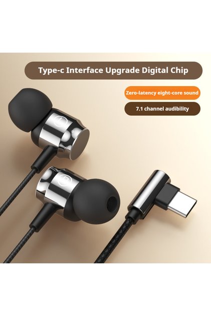 black type-C 6D Stereo Sound Headsets Metal Design Type C&3.5mm Wired Gamer Earphones Magnetic In-Ea