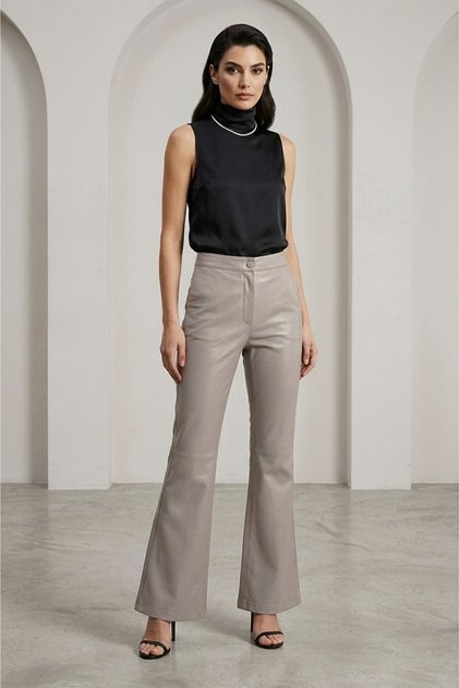 Vera High Waist Grey Genuine Stretch Leather Spanish Flare Pants