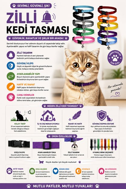 Cat Collar with Bell - Soft Textured Neck Collar with Adjustable Safety Buckle