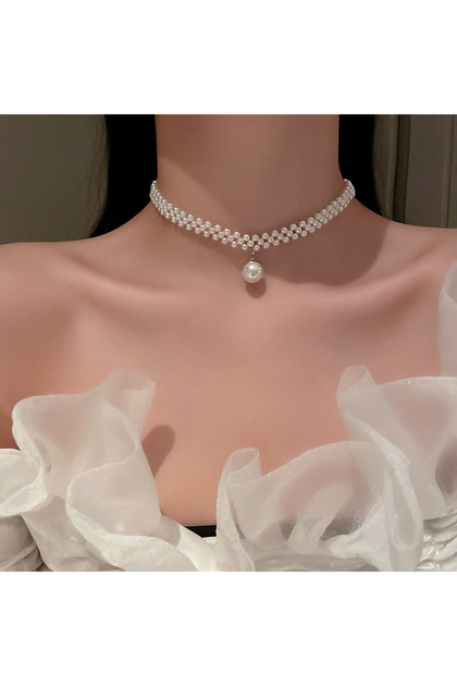 HN1362-1 Multilayer Pearl Choker Necklaces for Women Short Geometric Crystal Chokers Necklace Vintag
