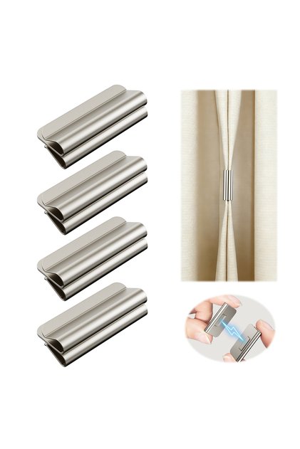 4 pair Magnetic Curtain Clips, Drill-Free Fasteners. Powerful Magnetic Hold Design. Suitable for Liv