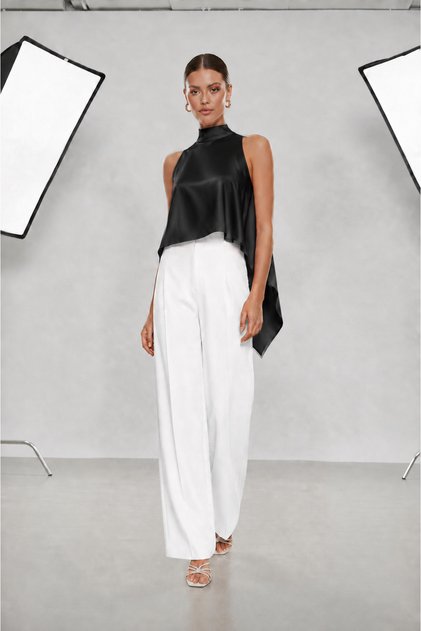 Women's Satin Short Front Long Back Asymmetric Bustier High Fashion Blouse