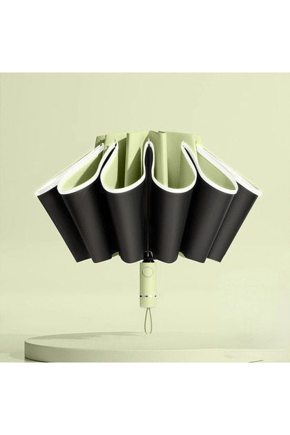 Green Men Women Umbrella Fully Automatic Reverse Folding Umbrella with Windproof Reflective Stripe