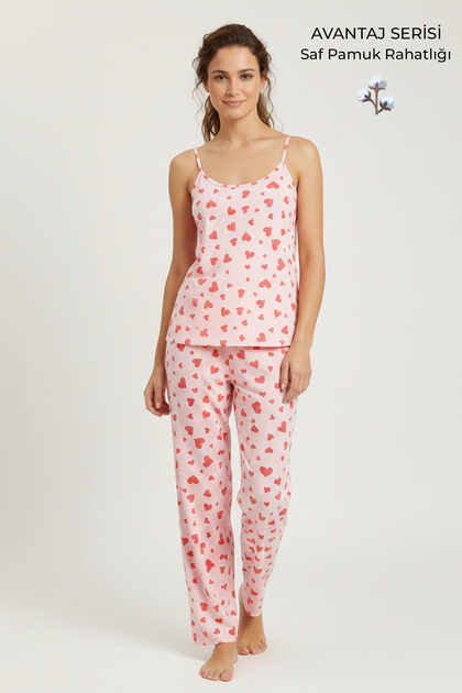 Egyptian Women's Cotton Strap Pajama Set Light Pink