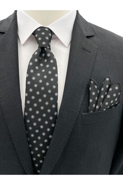 Black and White Patterned Tie Handkerchief Set