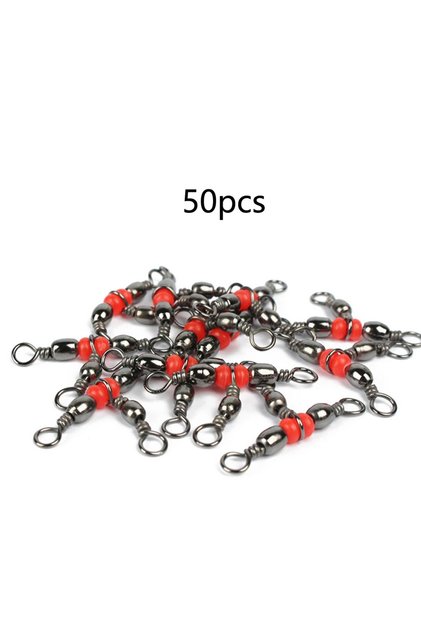 black 50pcs Fishing Connector Three Way Barrel Swivel Snap Ring 360Degree Beaded With Beads For Fish