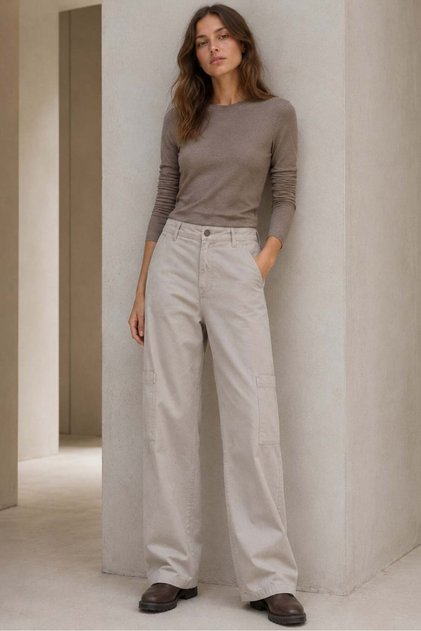 Stone Color Straight Fit Cargo Pants Mg1601