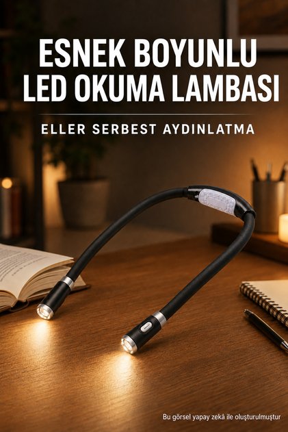 4 LED Esnek Boyun Okuma Lambası Pilli Eller Serbest Kitap Kamp Tamirat Işığı Siyah