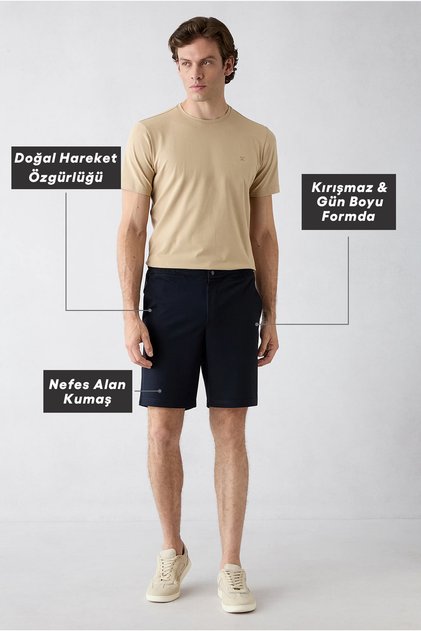 Techno-Line Regular Fit Knitted Flexible Sweat Shorts with Snap Fasteners and Elastic Waist