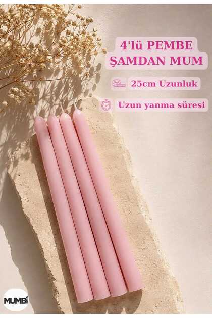 Pembe şamdan mum 4'lü (boyamaya uygun/konik mum)