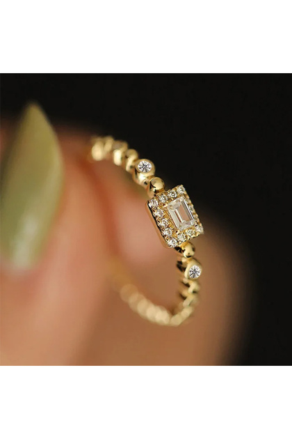 8 T0462 Huitan Dainty Shiny Rectangle Rings for Women Exquisite Gold Color Female Finger Accessories