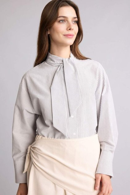 Relax Fit Striped Poplin Long Sleeve Tunic H4225Ax26Sp