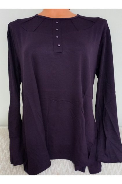 Er Clothing Battal Combed Cotton Blouse Long Sleeve Crew Neck Purple