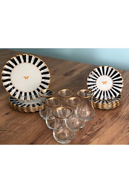 Black Butterfly Patterned Curved 18-Piece Tea Enjoyment Set
