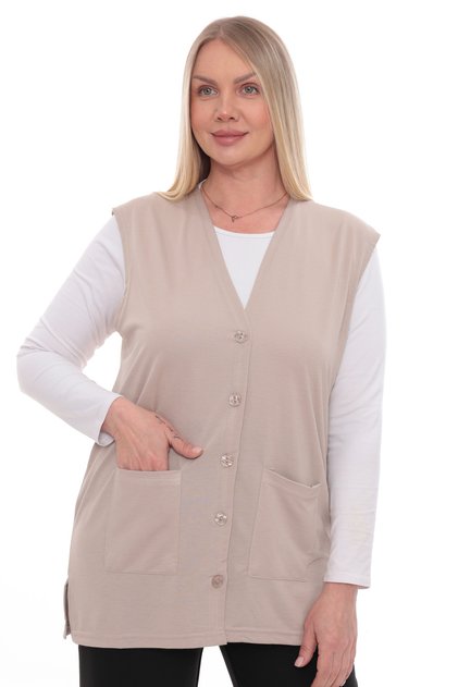Women's Buttoned Pocketed V-Neck Casual Summer Combed Cotton Mother Vest