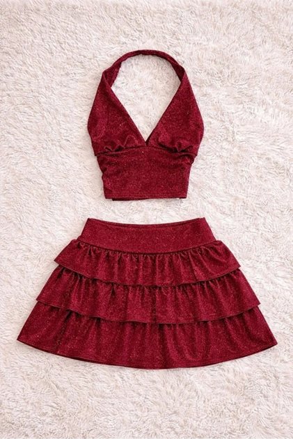 Ashley Sim Detailed Shorts Skirt Blouse Set