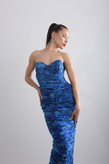 Mialora Strapless, Stretchy, Body-Fitting, Tulle Detailed, Slit Long  Evening Dress- Trendyol