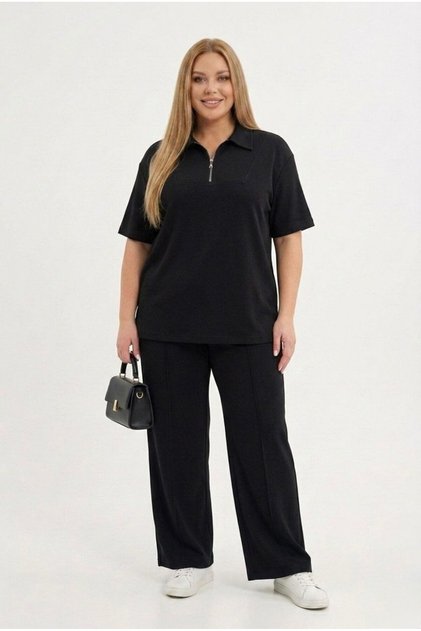 Women's Plus Size Short Sleeve Half Zip Polo Collar Tracksuit Set 8262-26