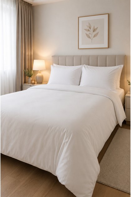 Çift Kişilik %100 Pamuk Beyaz Nevresim 200x230 Otel Tipi Konfor