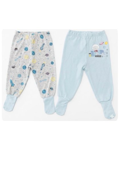 100% Organic Baby 2-Pack Space-Themed Self-Socking Pajama Bottoms