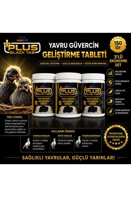 3 Kutu Meng-Vit Plus Black Tab Yavru Hapı 150 Gr | Güvercin Gelişim ve Protein Desteği