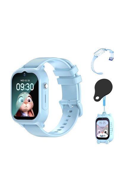 Ceas inteligent pentru copii, 4G, GPS, Apel video HD, Buton SOS, Monitorizare spion, Slot SIM, Localizare GPS + LBS în timp real, Ecran tactil Rezistent la apă IP67, Curea de rezervă - Albastru