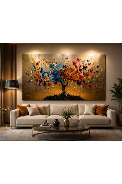 Colorful Butterfly Tree Canvas Art Print – 3D Embossed Look Modern Living Room Decor