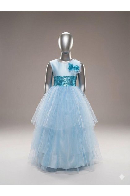 Girl's Fancy Evening Dress with Sequin Detail and Layered Tulle Design-Aby-0041 Plus