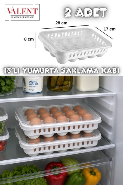 15'li Kapaklı Yumurta Saklama Kabı Buzdolabı Düzenleyici 2 Adet