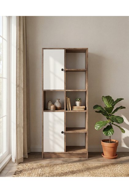 Linea Kitaplık Kapaklı 8 Raflı Çok Amaçlı Dolap Modern Kitaplık Arşiv ve Düzenleme Dolabı