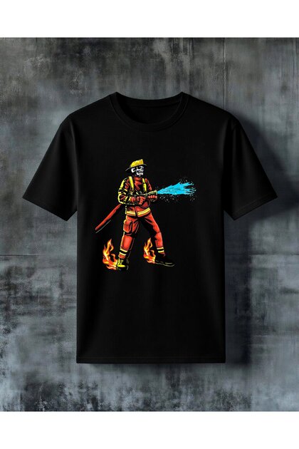 Firefighter Skeleton Printed Oversize T-Shirt