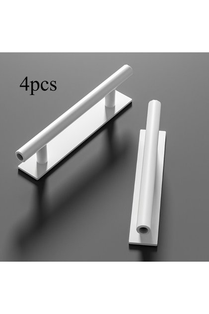 White 4pcs Modern Self-Adhesive Plastic Door Handles - Sleek Black, Space-Saving Design for Cabinets