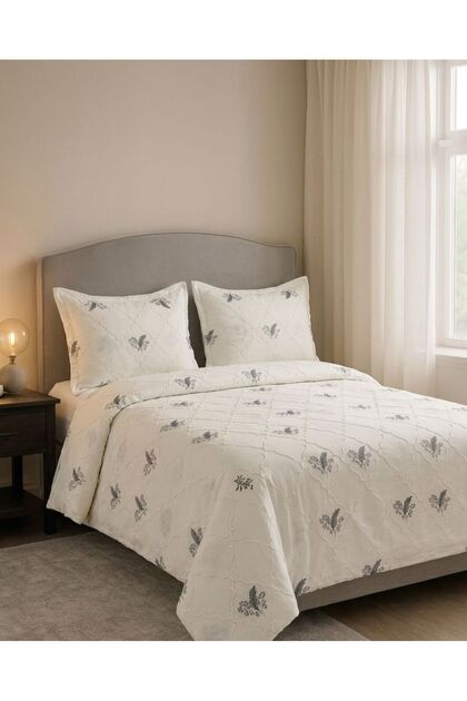 Embroidered Chenille 3-Piece Double Bedspread & Pillowcase Set