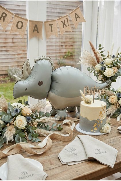 Gri Mat Triceratops Retro Dinozor Folyo Balon 69x40 cm Dinozor Temalı Çocuk Doğum Günü Parti Süsü
