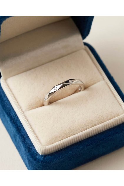 Prismora Inlaid Zircon Stone Thin Octagon Adjustable Ring
