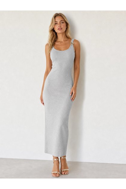 Long Buckle Dress Ribbed Viscose Silky Cotton Lycra Camisole