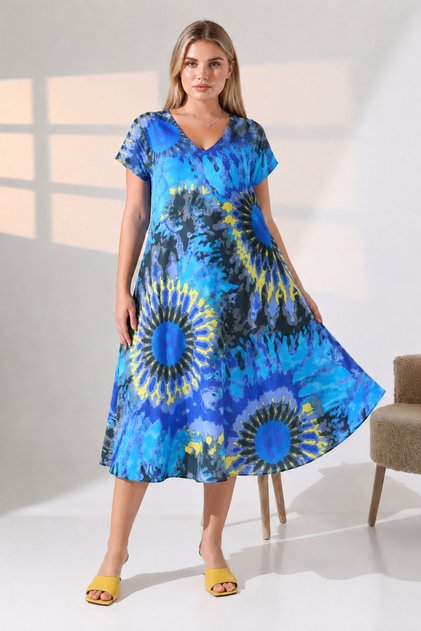Summer Plus Size Viscose V-Neck Short Sleeve Dress 2688