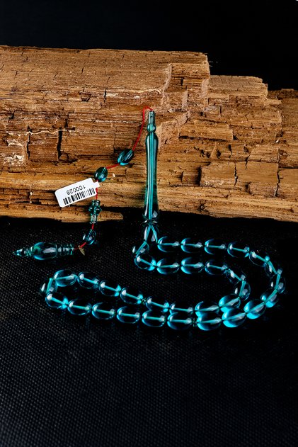 10X12 mm Sulun Imame Blue Zircon Amber Prayer Beads-Serkan President Master Crafted Prayer Beads