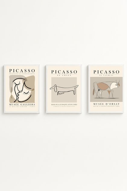 White Wooden Framed 3-Piece Modern Painting Huhu253 - Triple Painting Set White Frame