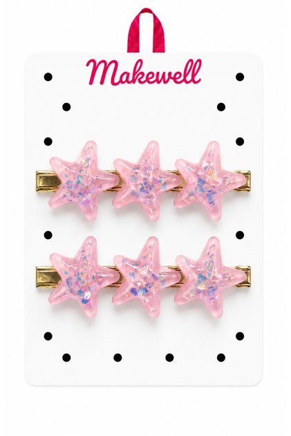 Rengarek Starfish Figured Snap Clip Set – Glittery Girls' Hair Clips, Set of 2