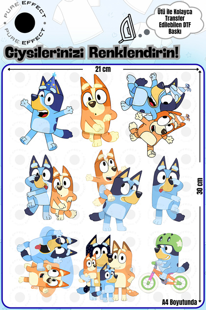 A4 Boyutunda Ütü ile Kumaşa Yapışan Bluey - 1 Tasarımlı DTF Baskı