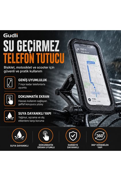 Su Geçirmez Motosiklet ve Bisiklet Telefon Tutucu 360 Döner Dokunmatik Korumalı Kılıf