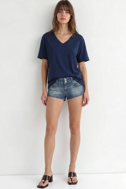 V-Neck Oversize Basic Knitted T-Shirt Lzv0072 Dark Blue