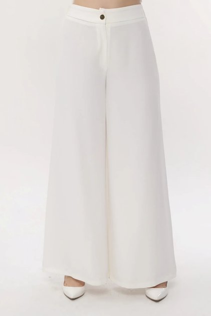 Wide Leg Palazzo Trousers Crepe Fabric Elastic Waist Comfortable Cut Women's