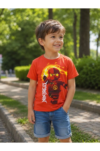 Hei Red Ninja Detailed Boys' Casual T-Shirt 2-4 Years