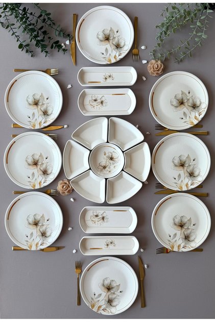 フラワーセット☆☆ VENÜS HOME DECORATION Nevruz Model Rölyefli 8 Kişilik 19 Parça
